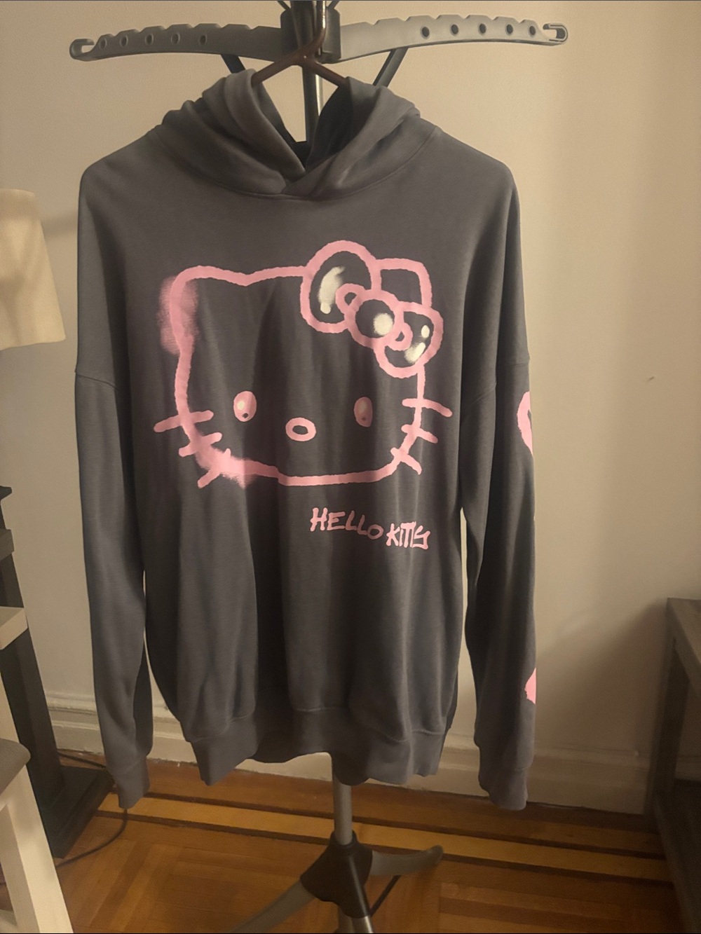 Hello Kitty Gray Hoodie with Pink Graphic